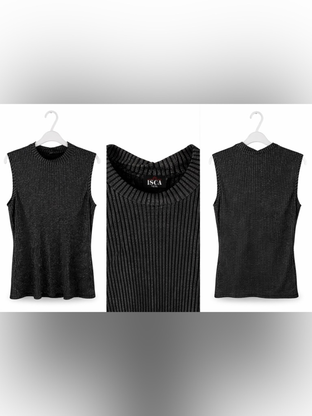 ISCA Black Metallic Ribbed Sleeveless Top